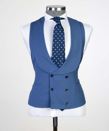 Eliot Modern Blue Peaked Lapel Three-Piece Men's Suits for Business