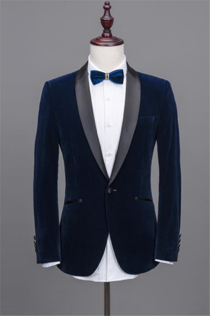 Elegant Navy Blue Shawl Lapel Velvet Two-Piece Prom Best Man Tuxedos