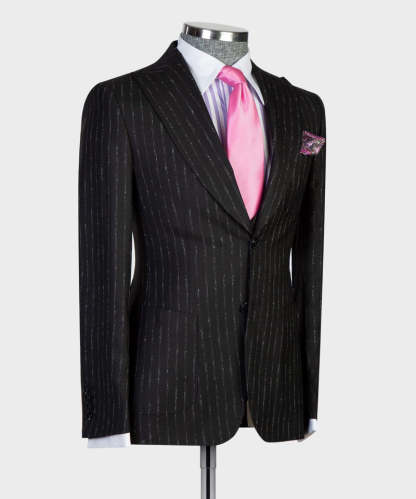 Modern Slim Fit Black Stripe Peaked Lapel Three-Piece Men's Suits