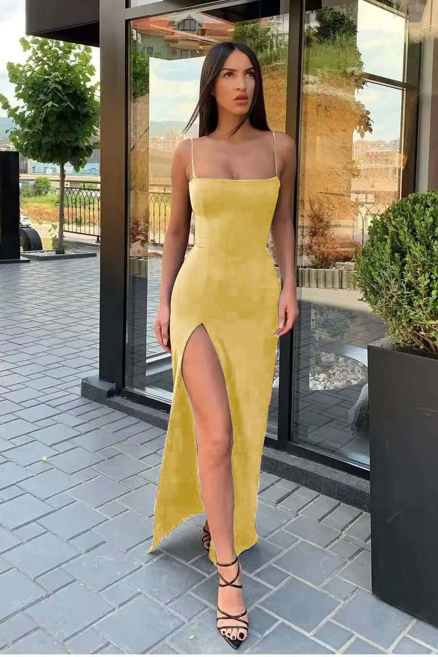 Front Split Evening Dress With Spaghetti-Straps Strapless Black