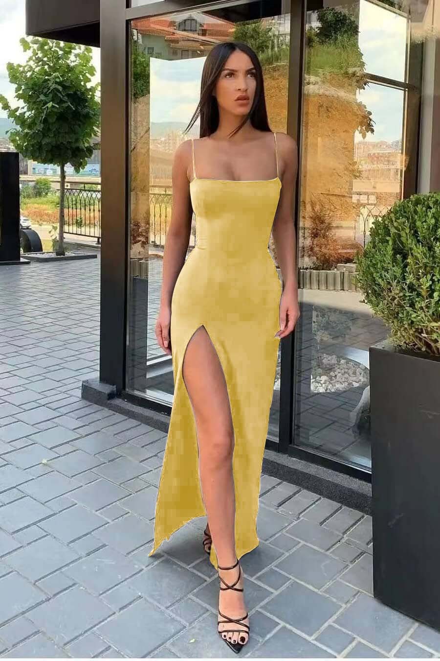 Front Split Evening Dress With Spaghetti-Straps Strapless Black