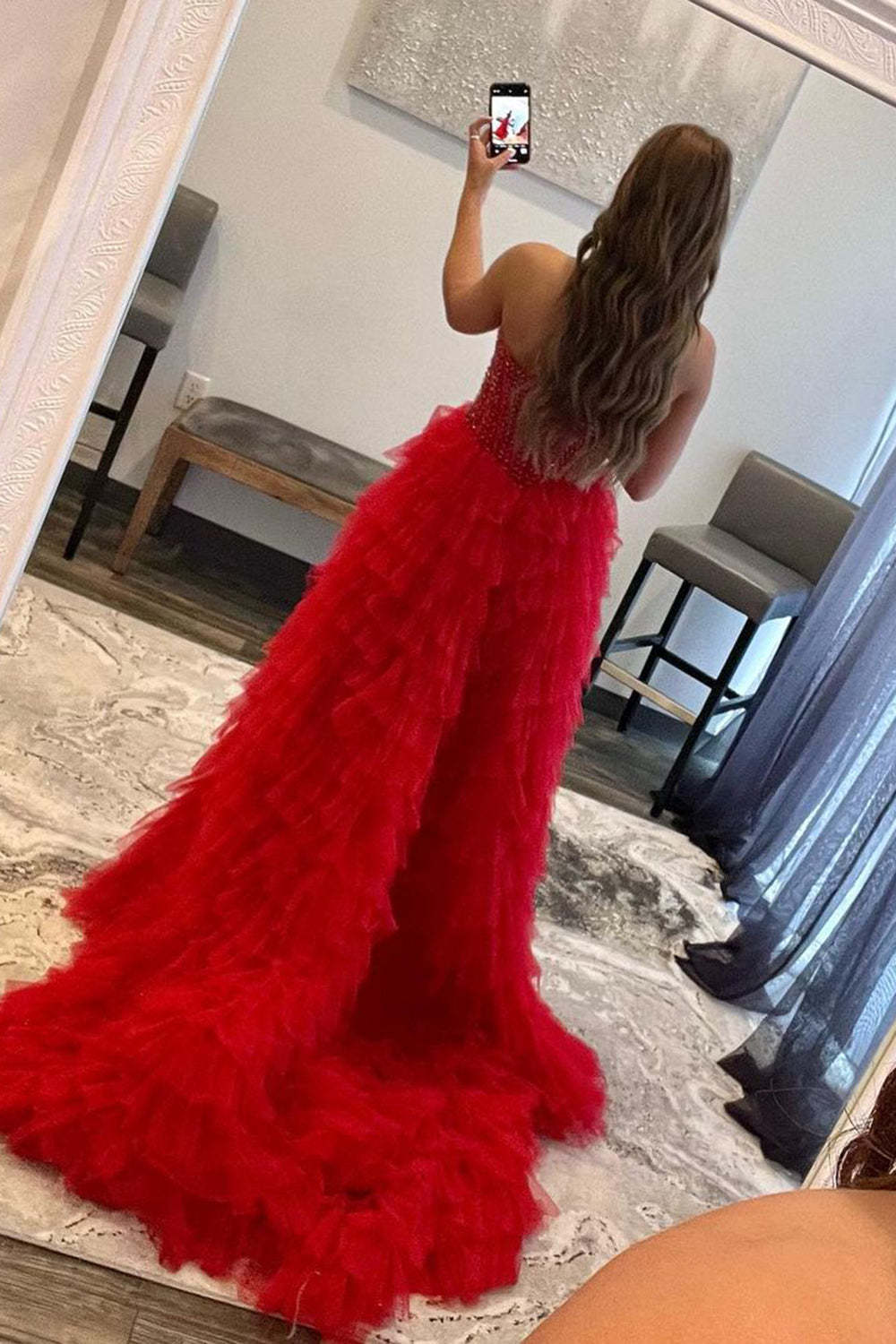 High-Low Prom Dress in Red Tulle