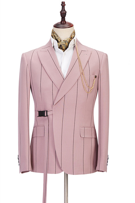 New Arrival Pink Slim Fit with Striped Peaked Lapel Prince Suit for Groom