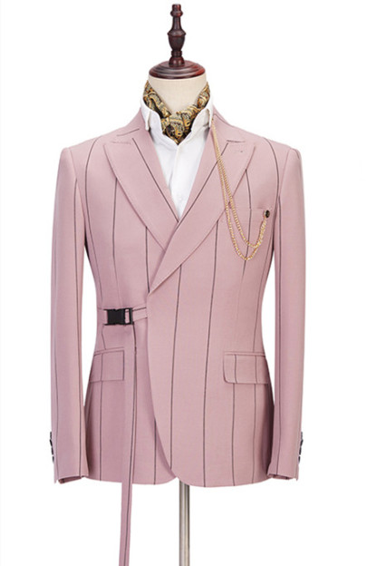 New Arrival Pink Slim Fit with Striped Peaked Lapel Prince Suit for Groom