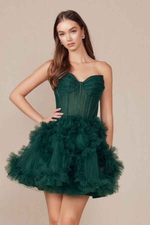 Orchid Strapless Sweetheart Tulle Ruffles Short Mini cocktail Dress