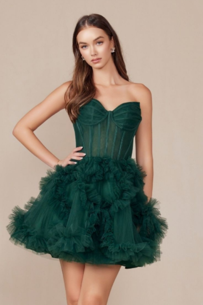 Orchid Strapless Sweetheart Tulle Ruffles Short Mini cocktail Dress