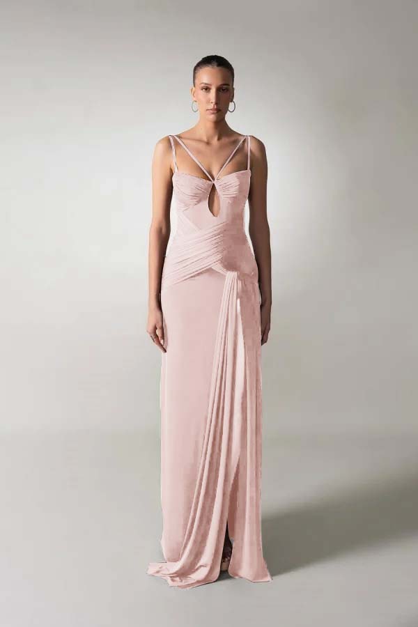 Spaghetti Strap Sleeveless Long Mermaid Formal Dress With Pleated