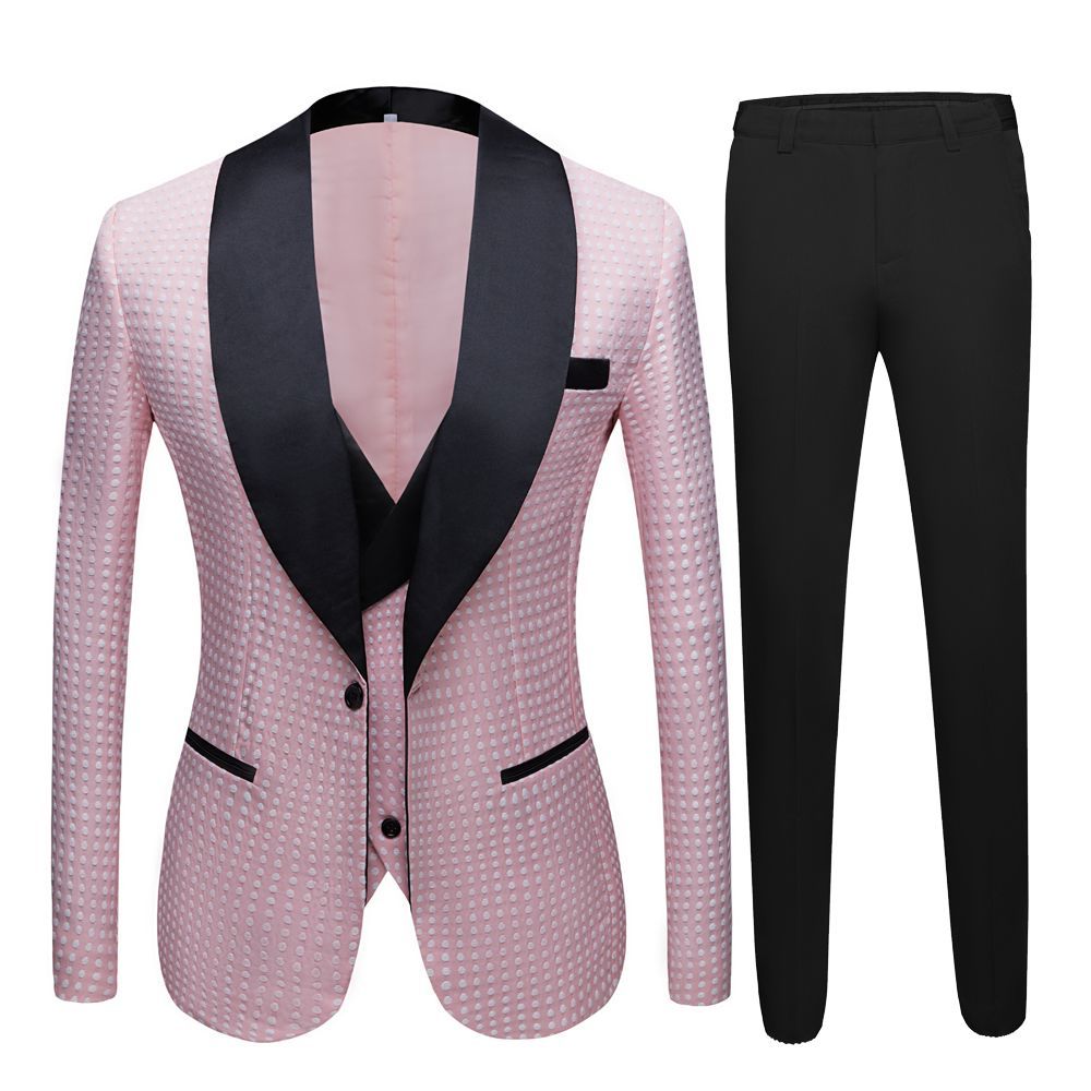 Fashionable Pink Slim Fit Shawl Lapel Dot Wedding Tuxedo