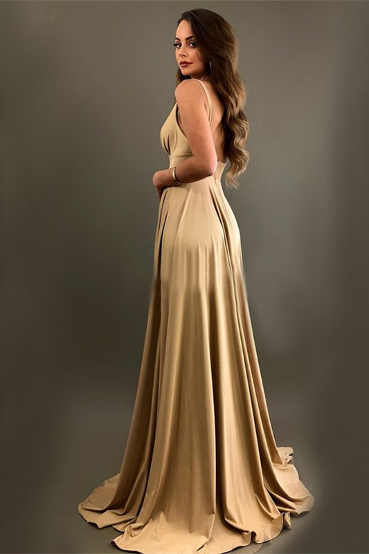 V-Neck Sleeveless Bridesmaid Dress with Split
