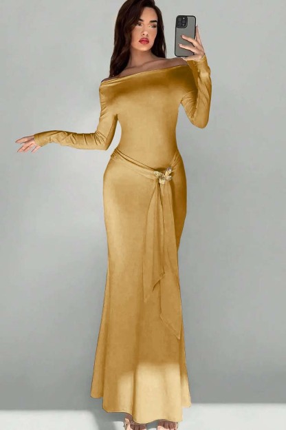 Off the Shoulder Long Sleeves Long Mermaid Formal Dress With Appliques