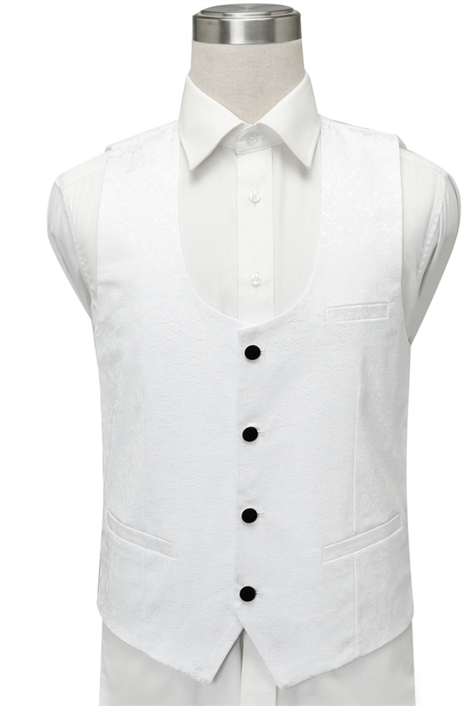 Classic One-Button Black Lapel Wedding Tuxedo with White Jacquard