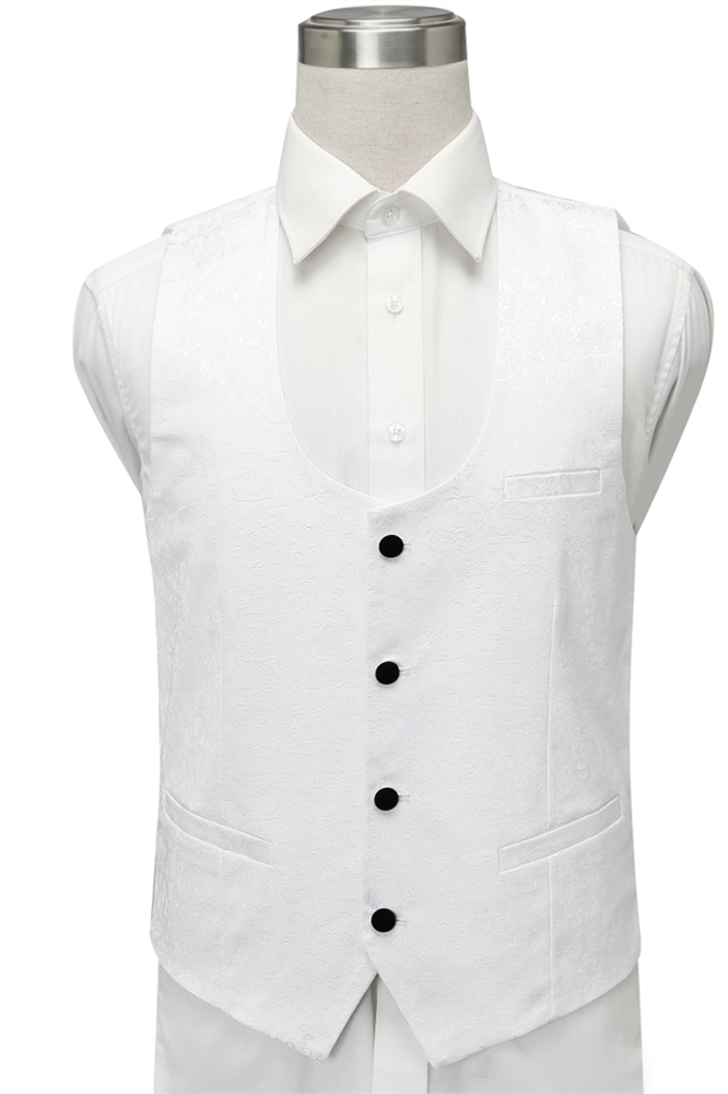 Classic One-Button Black Lapel Wedding Tuxedo with White Jacquard