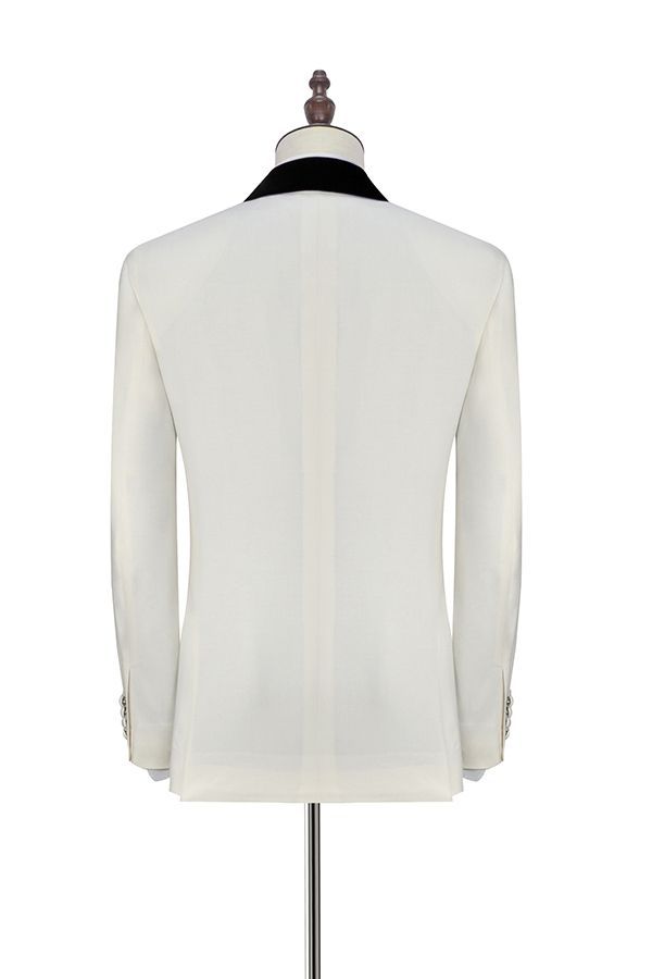 Black Knife Collar Classic White One-Button Wedding Suits for Men Wedding Tuxedos