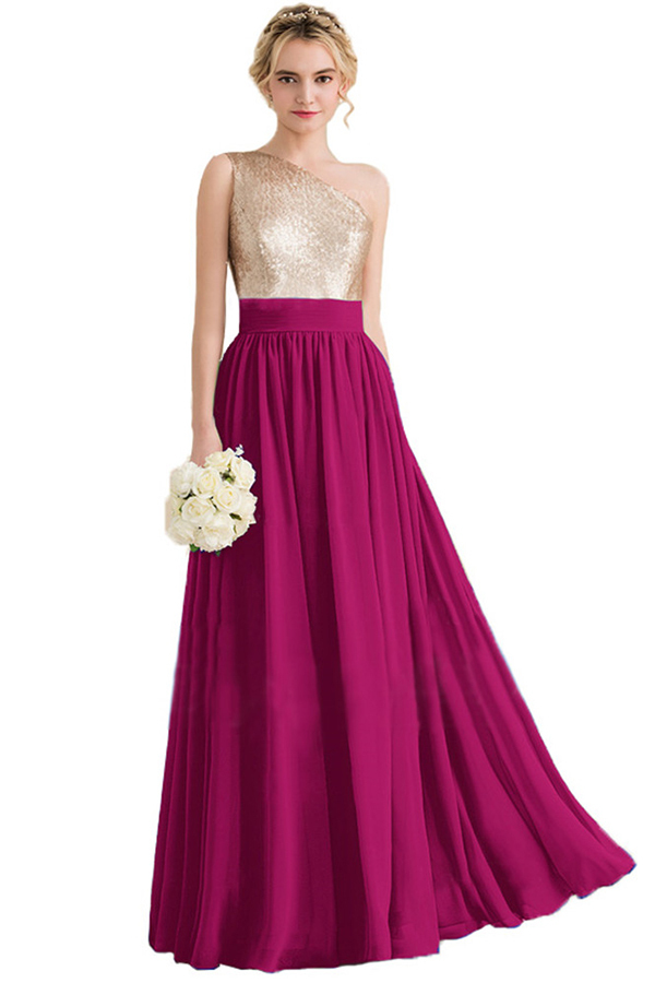 Sequins One Shoulder Long Bridesmaid Dress