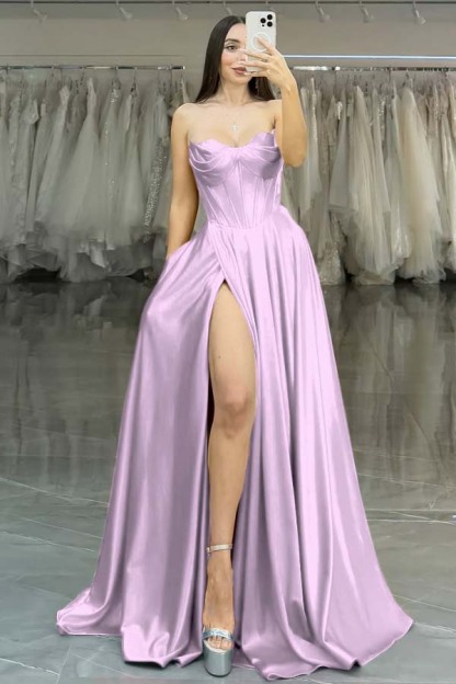 Strapless Sleeveless Long High Split Formal Dress With Pleated