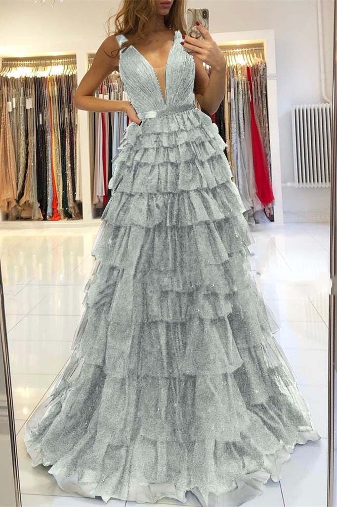 Evening Dress Sleeveless Layered V-Neck