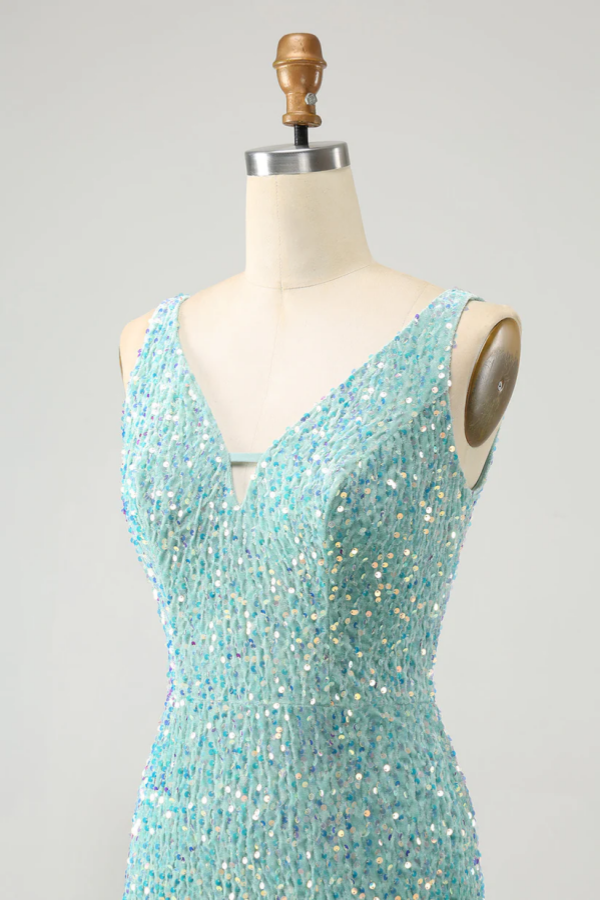 Mint Green Sequins Tassel Short Mini cocktail Dress