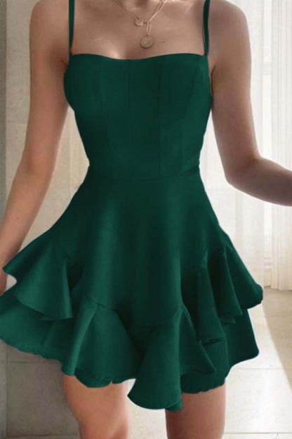 Lovely Sky Blue Square Neck Short Mini cocktail Dress With Ruffles