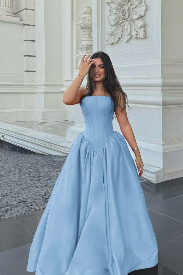 Chic Sleeveless Strapless Long A Line Formal Dress With Pleated