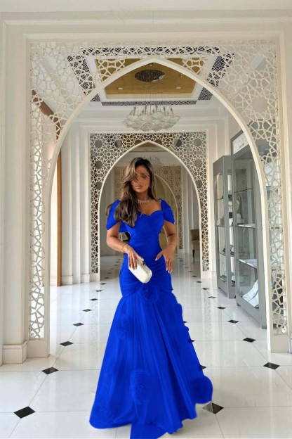 Sweetheart Short Sleeves Long Mermaid Formal Dress With Pleated