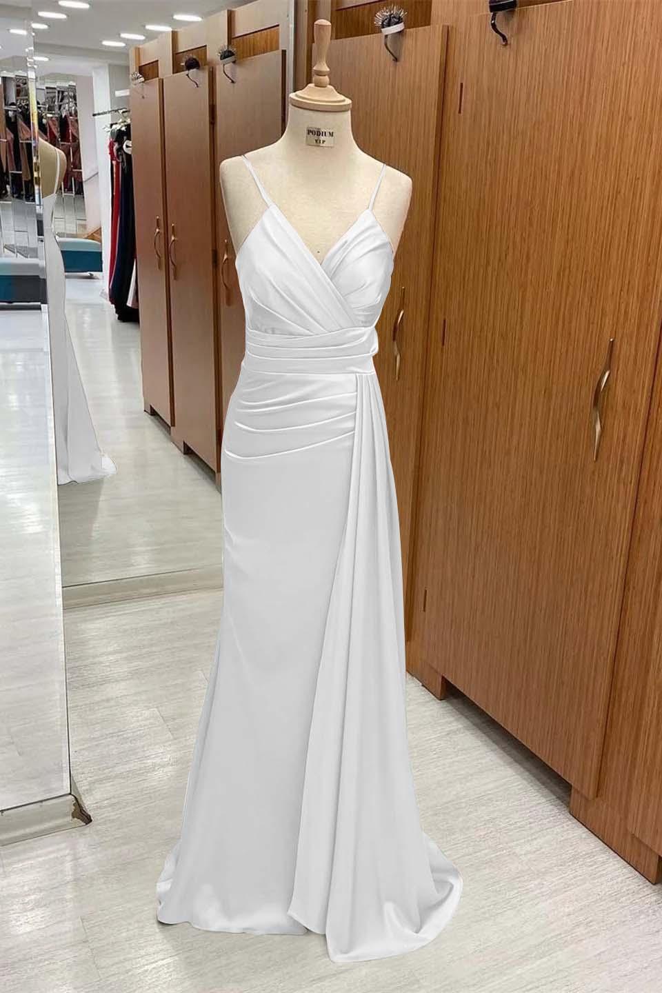 Spaghetti Strap Sleeveless Long Mermaid Formal Dress With Pleated
