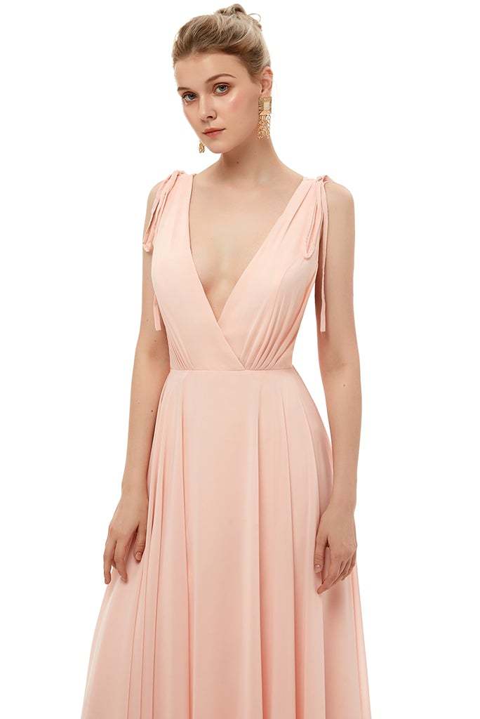 Sleeveless V-Neck Bridesmaid Dress Backless