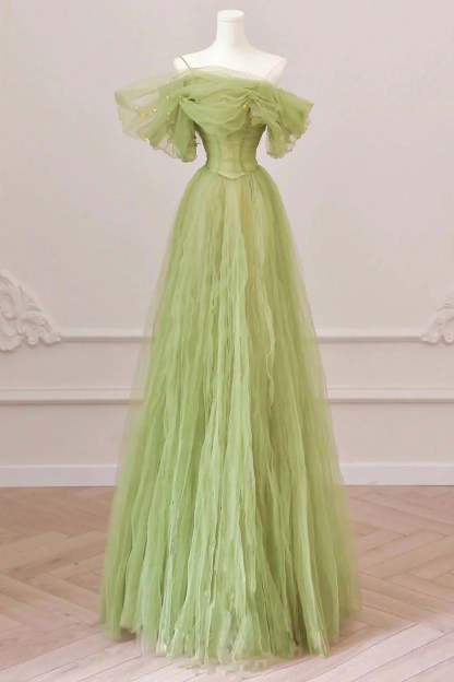 Light Green Long Prom Dress with Off-the-Shoulder A-Line