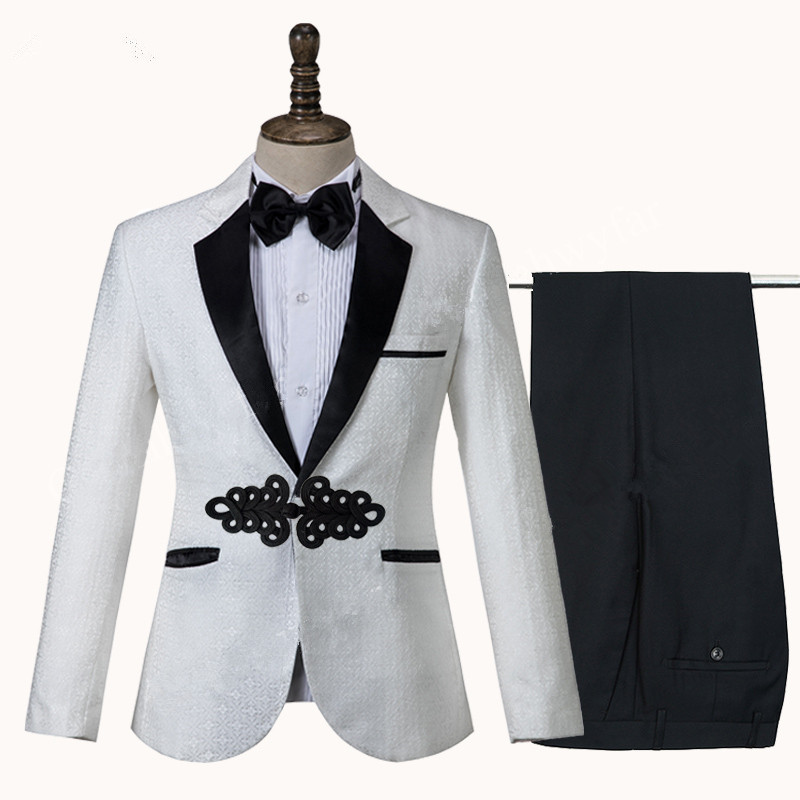 Gorgeous Shawl Lapel Knitted Button Wedding Tuxedo with White Jacquard