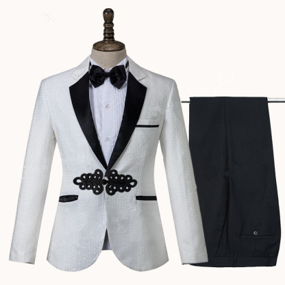 Gorgeous Shawl Lapel Knitted Button Wedding Tuxedo with White Jacquard