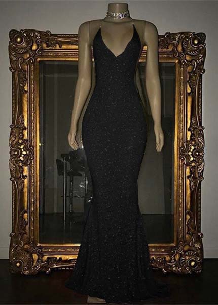 V-Neck Mermaid Elegant Halter Evening Dress With Sequins