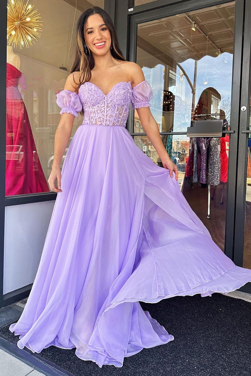 Sweetheart Purple A-Line Corset Prom Dress with Appliques