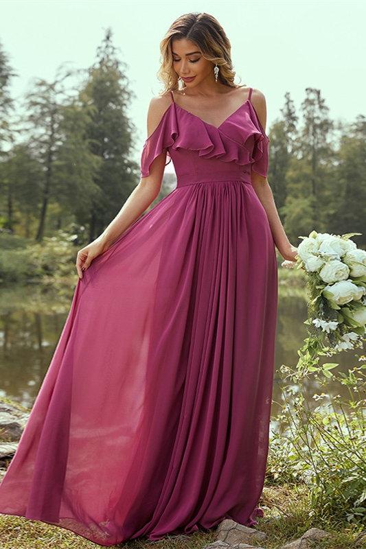 Chiffon Orchid Bridesmaid Dress Ruffles