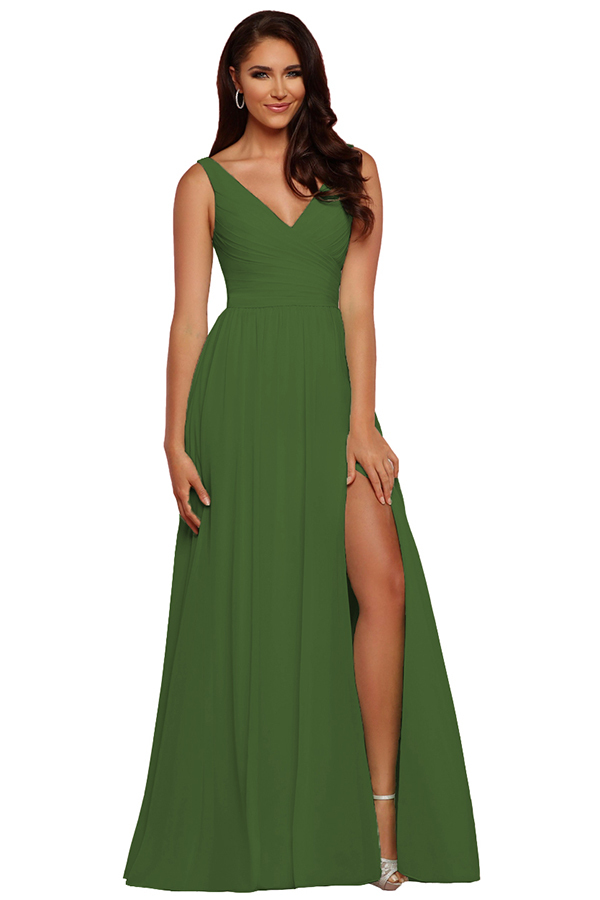 Sleeveless V-Neck Bridesmaid Dress with Split
