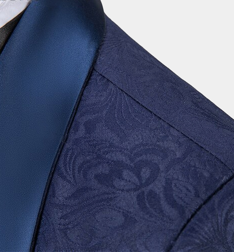Navy Blue Jacquard Bespoke Three-Piece Tuxedo