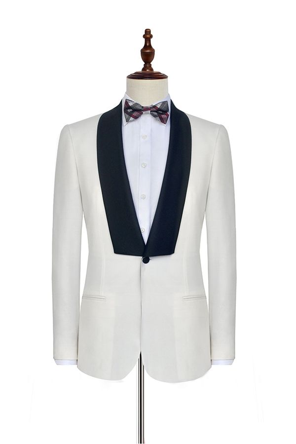 Black Knife Collar Classic White One-Button Wedding Suits for Men Wedding Tuxedos