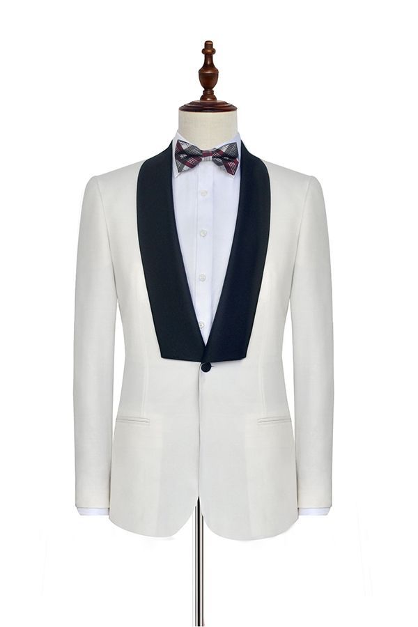 Black Knife Collar Classic White One-Button Wedding Suits for Men Wedding Tuxedos