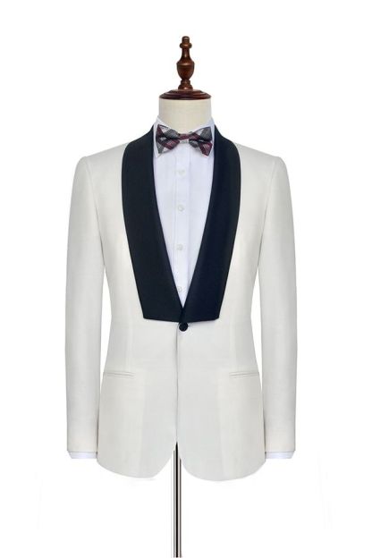 Black Knife Collar Classic White One-Button Wedding Suits for Men Wedding Tuxedos