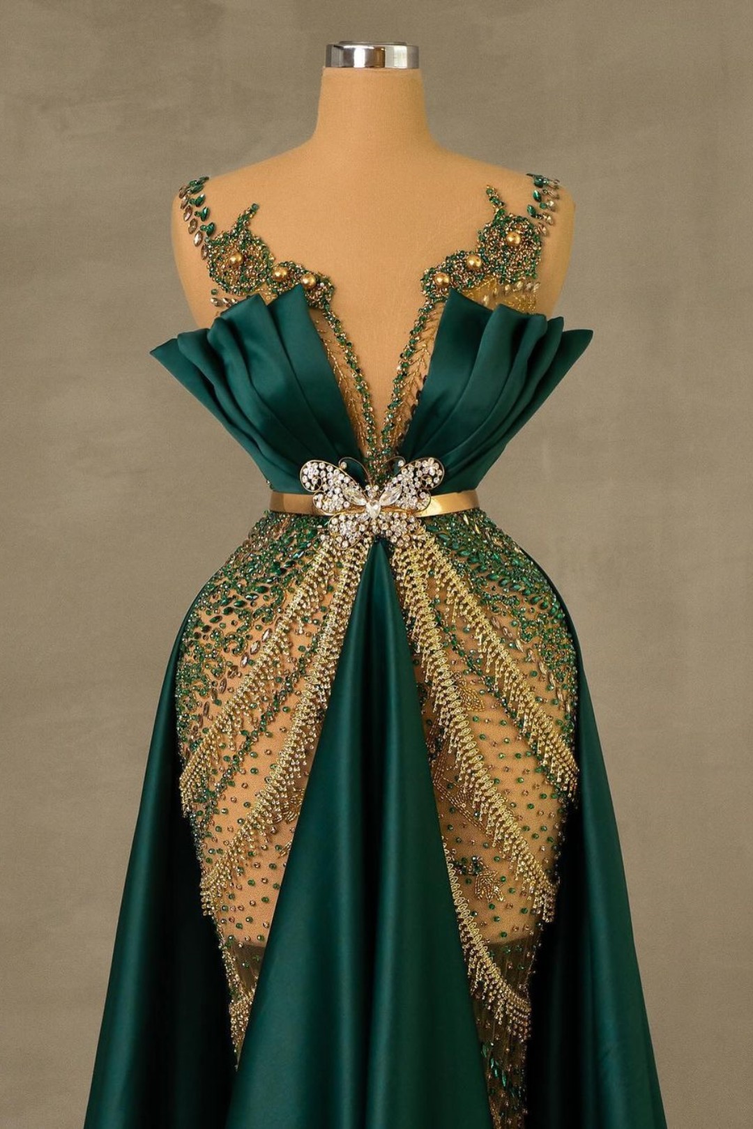 Heavy Emerald Green Straps Mermaid Formal Dress With Sleeveless Long