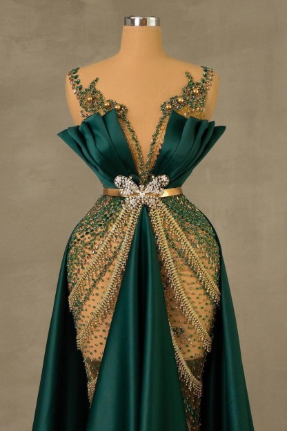 Heavy Emerald Green Straps Mermaid Formal Dress With Sleeveless Long