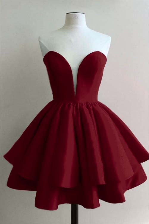 Fuchsia Charming Sweetheart Double Layer Bud Strapless Short Mini cocktail Dress
