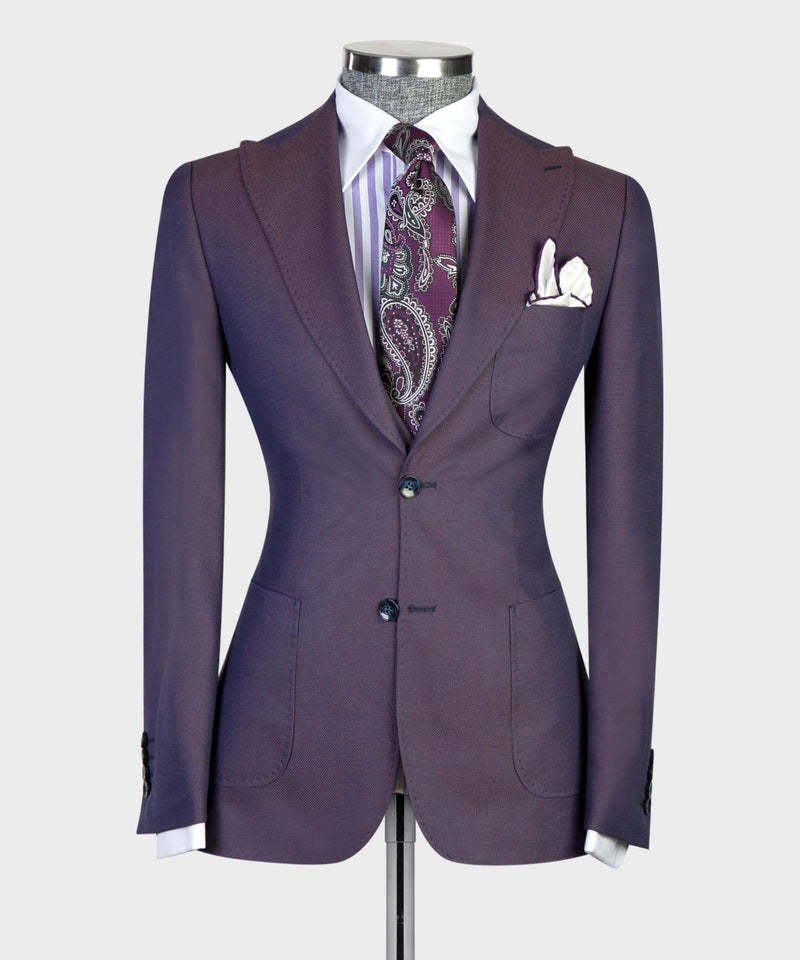 Modern Dark Purple Peaked Lapel Three-Piece Men's Suits for Business