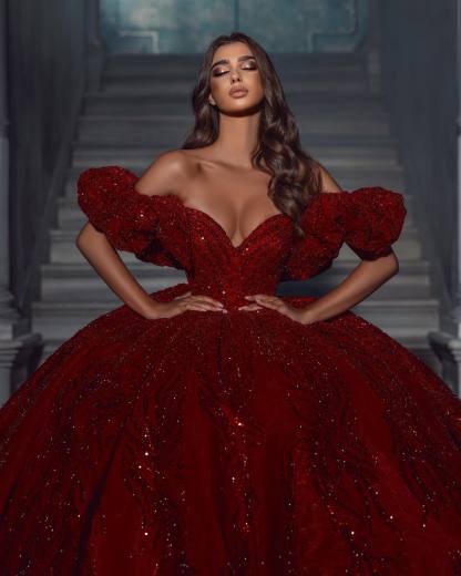 Stunning Red Off-The-Shoulder Sequins Evening Dress