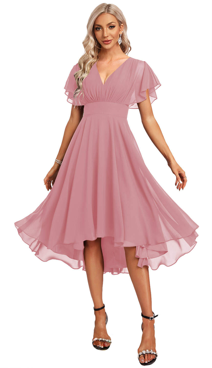 Chiffon Cabemet V-Neck Short cocktail Dress
