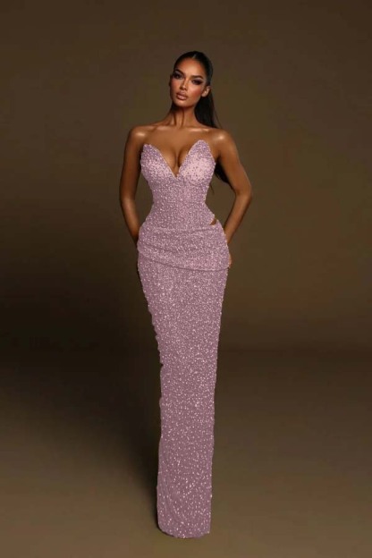 Strapless Sleeveless Long Mermaid Formal Dress With Pleated Beading