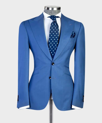 Eliot Modern Blue Peaked Lapel Three-Piece Men's Suits for Business