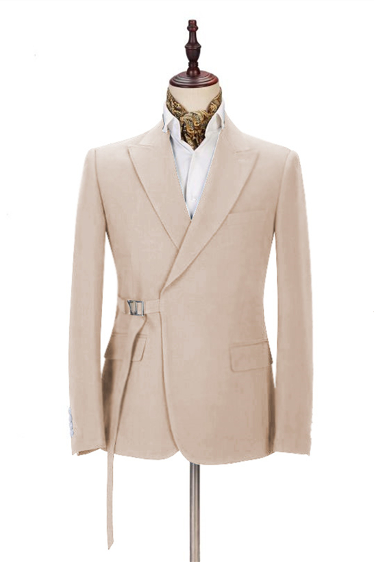 Handsome David Beckham Royal Champagne Wedding Suit with Buckle Button