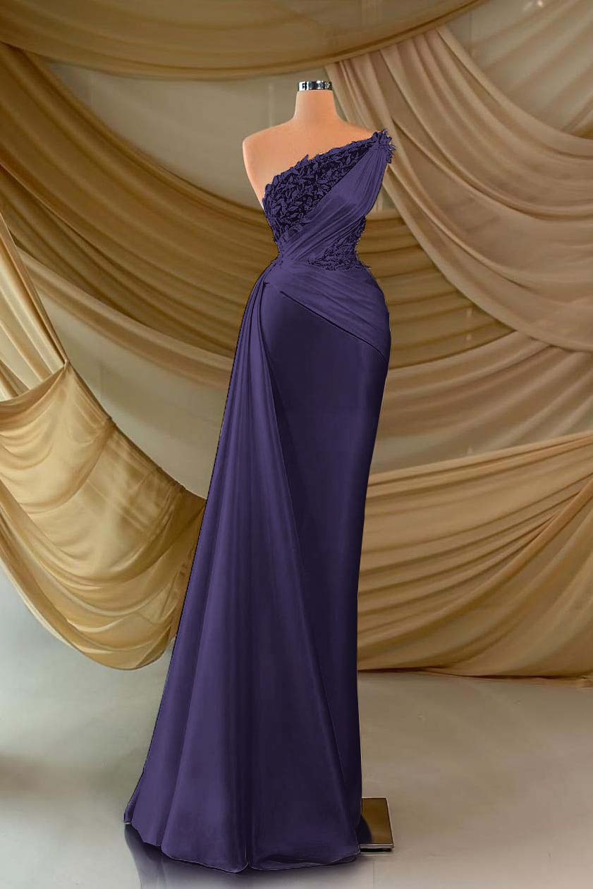 One Shoulder Sleeveless Long Formal Dress With Appliques Ruffles
