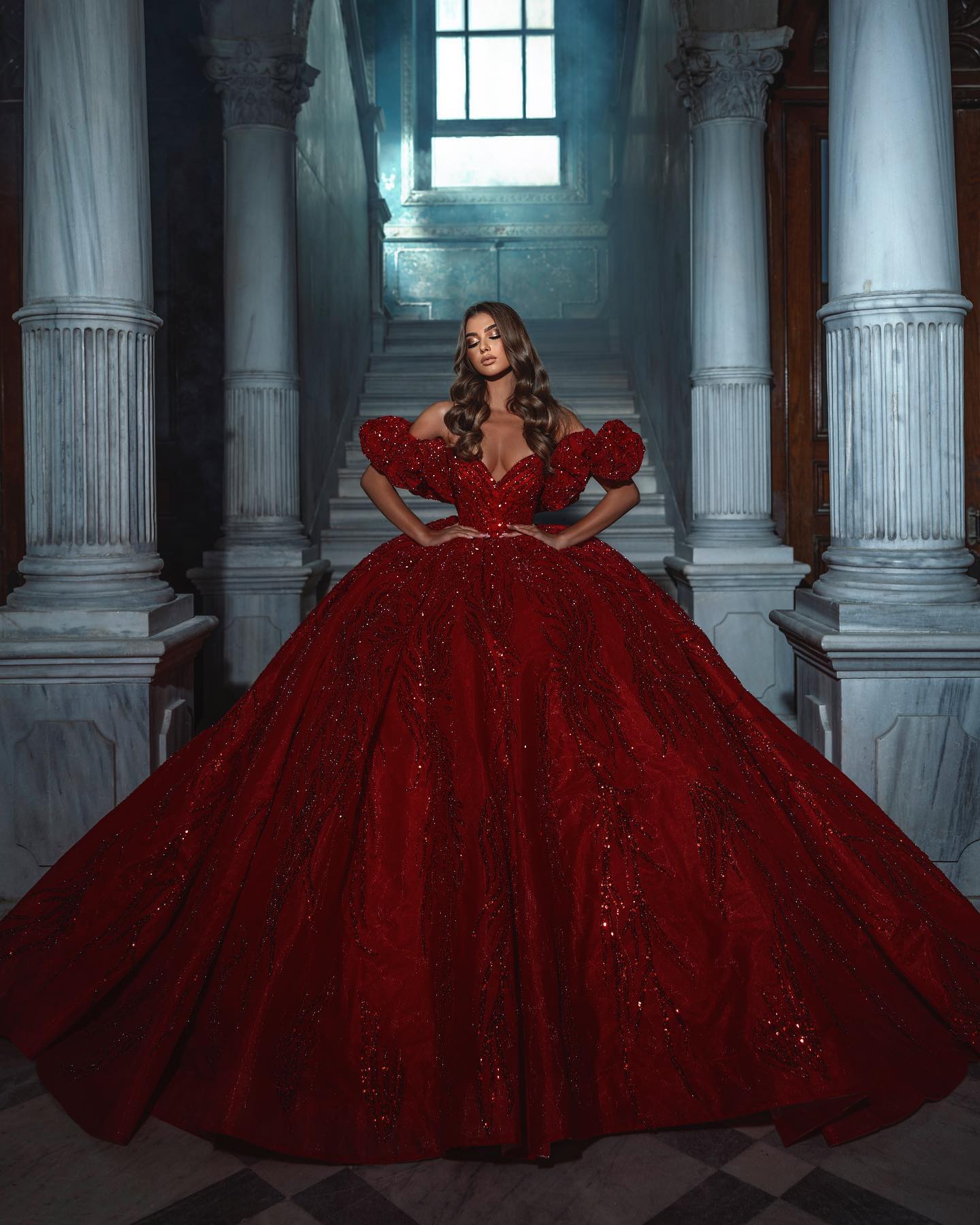 Stunning Red Off-The-Shoulder Sequins Evening Dress