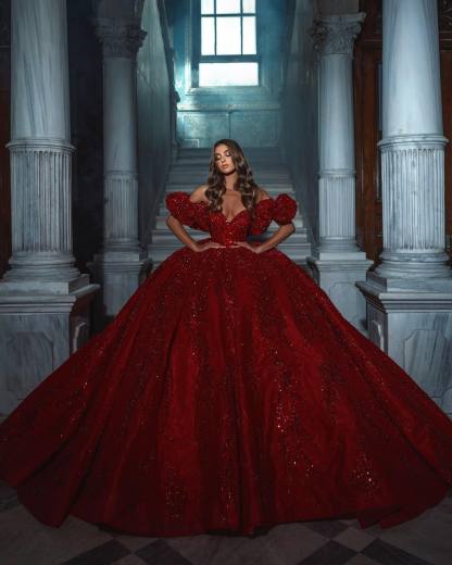 Stunning Red Off-The-Shoulder Sequins Evening Dress