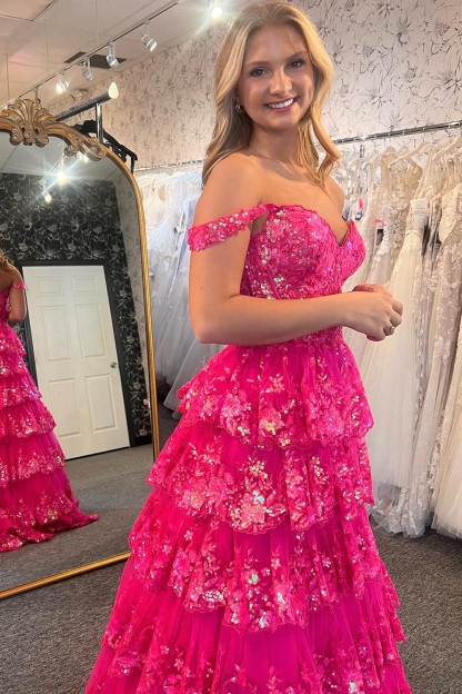 Ocean Blue Off-the-Shoulder Princess A-Line Corset Prom Dress with Lace Ruffles